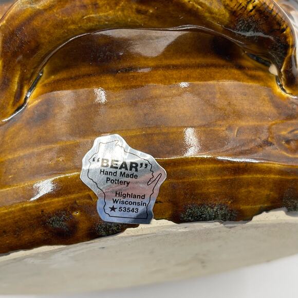 Handmade Bear Pottery Serving Bowl Dish with Lid Brown Drip Highland Wisconsin - Picture 11 of 16